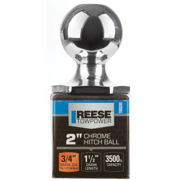 Interlock® Trailer Hitch Ball, 2 Inch Diameter, 3,500 lbs. Capacity, 3/4 Inch Shank Diameter, 1-1/2 Inch Shank Length, Chrome